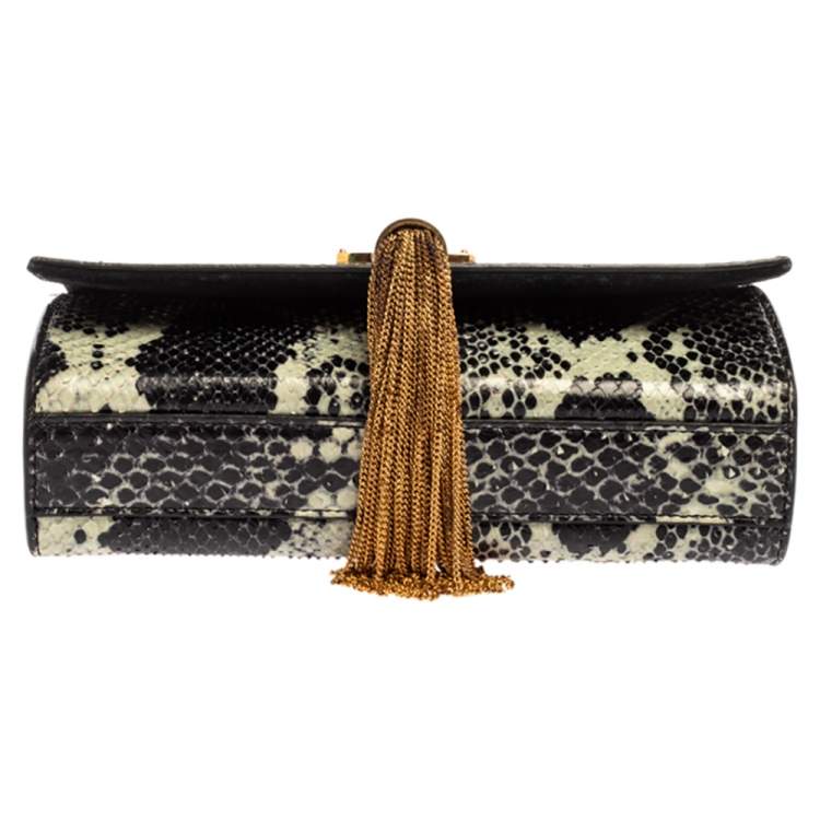Pre Owned Saint Laurent Black/White Python Small Kate Tassel Shoulder Bag