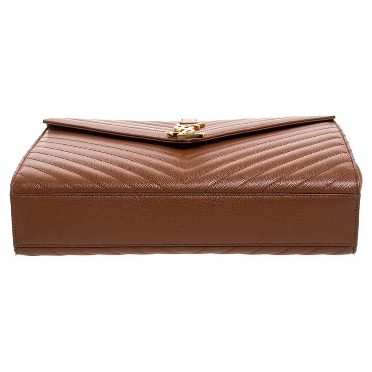 Pre Owned Saint Laurent Tan Matelasse Leather Large Cassandre Flap Bag