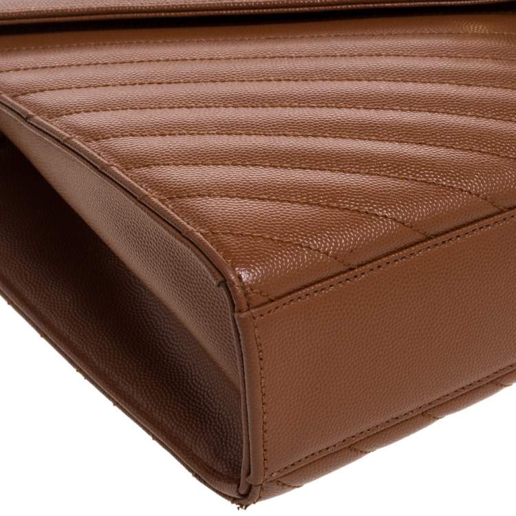 Pre Owned Saint Laurent Tan Matelasse Leather Large Cassandre Flap Bag