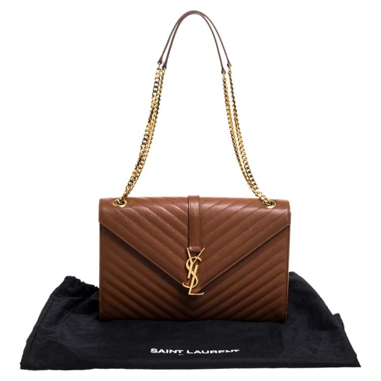 Pre Owned Saint Laurent Tan Matelasse Leather Large Cassandre Flap Bag