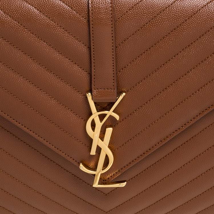 Pre Owned Saint Laurent Tan Matelasse Leather Large Cassandre Flap Bag