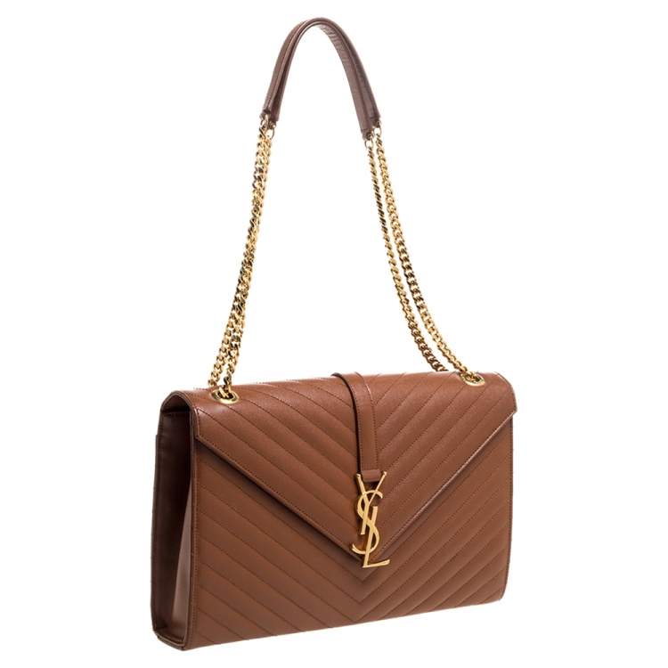 Pre Owned Saint Laurent Tan Matelasse Leather Large Cassandre Flap Bag
