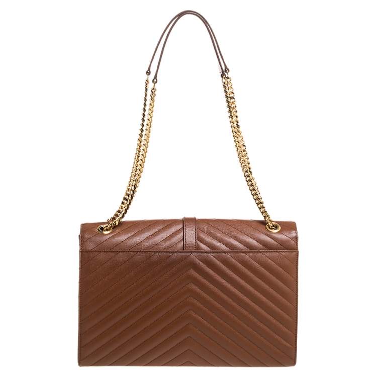 Pre Owned Saint Laurent Tan Matelasse Leather Large Cassandre Flap Bag