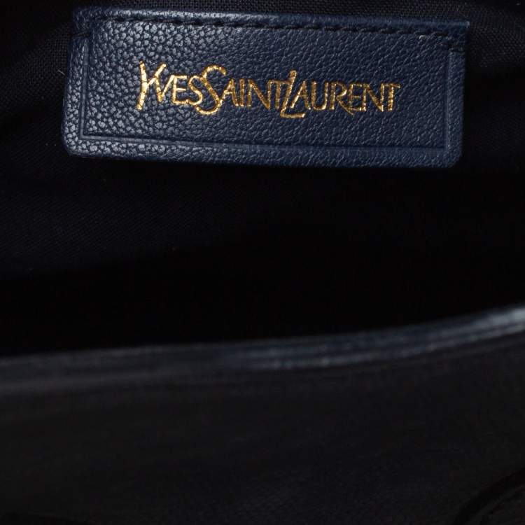 Pre Owned Yves Saint Laurent Navy Blue Lizard Embossed Leather Medium Cabas Y-Ligne Tote