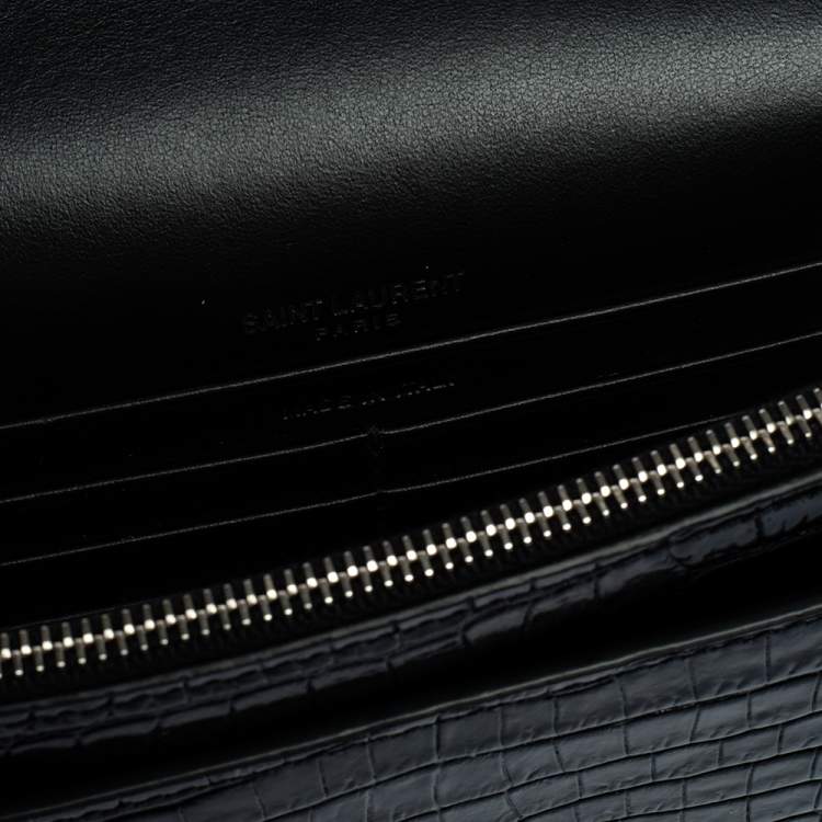 Pre Owned Saint Laurent Black Croc Embossed Leather Small Sunset Shoulder Bag