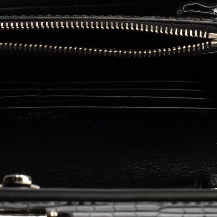 Pre Owned Saint Laurent Black Croc Embossed Leather Small Sunset Shoulder Bag