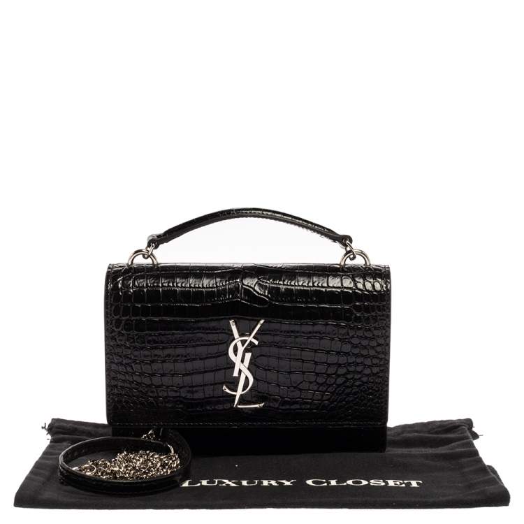 Pre Owned Saint Laurent Black Croc Embossed Leather Small Sunset Shoulder Bag