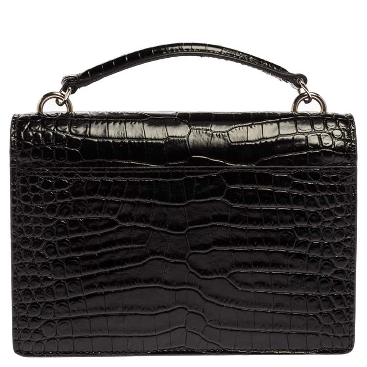 Pre Owned Saint Laurent Black Croc Embossed Leather Small Sunset Shoulder Bag