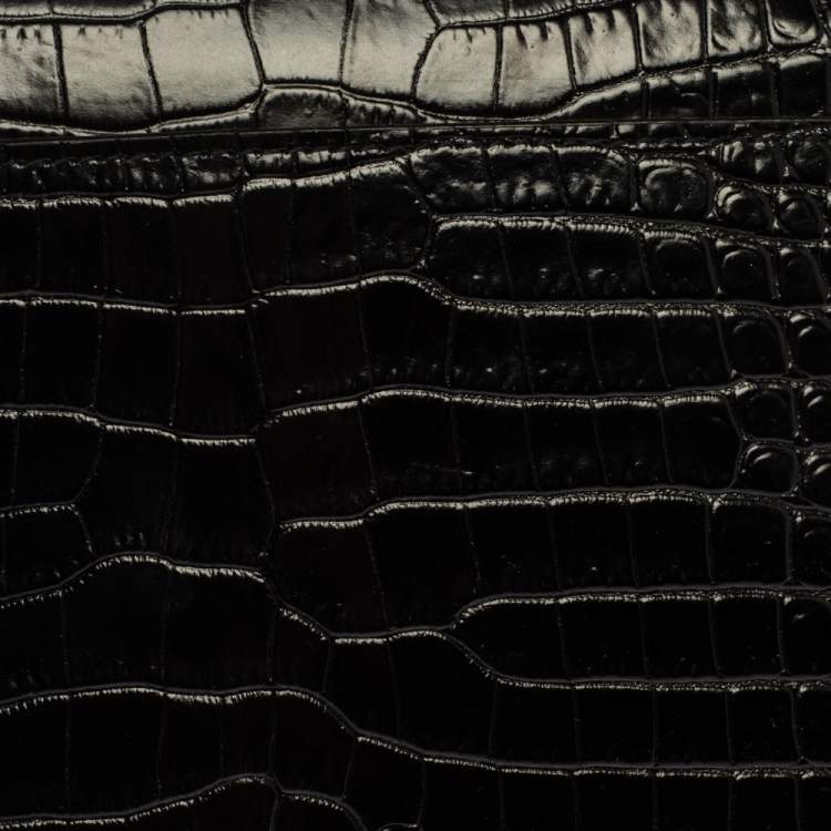 Pre Owned Saint Laurent Black Croc Embossed Leather Small Sunset Shoulder Bag