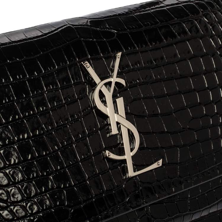 Pre Owned Saint Laurent Black Croc Embossed Leather Small Sunset Shoulder Bag