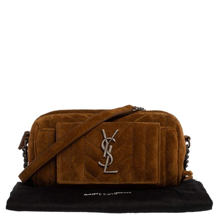 Pre Owned Saint Laurent Brown Suede Crossbody Bag