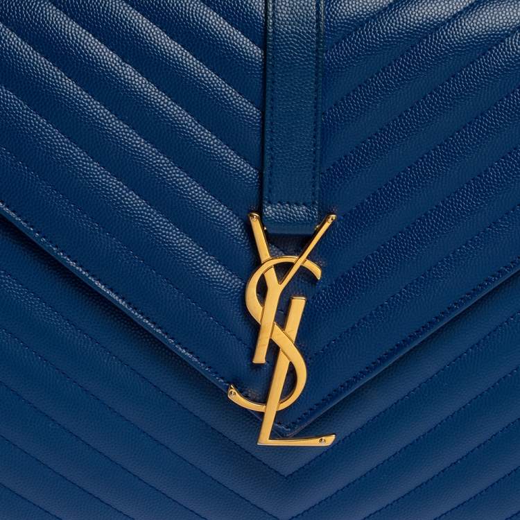 Pre Owned Saint Laurent Blue Matelasse Leather Large Cassandre Flap Bag