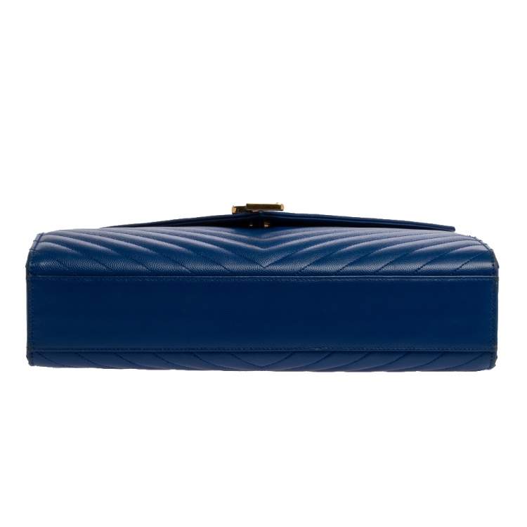 Pre Owned Saint Laurent Blue Matelasse Leather Large Cassandre Flap Bag