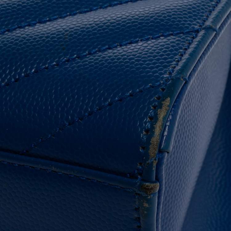 Pre Owned Saint Laurent Blue Matelasse Leather Large Cassandre Flap Bag