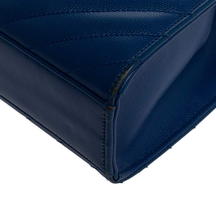 Pre Owned Saint Laurent Blue Matelasse Leather Large Cassandre Flap Bag