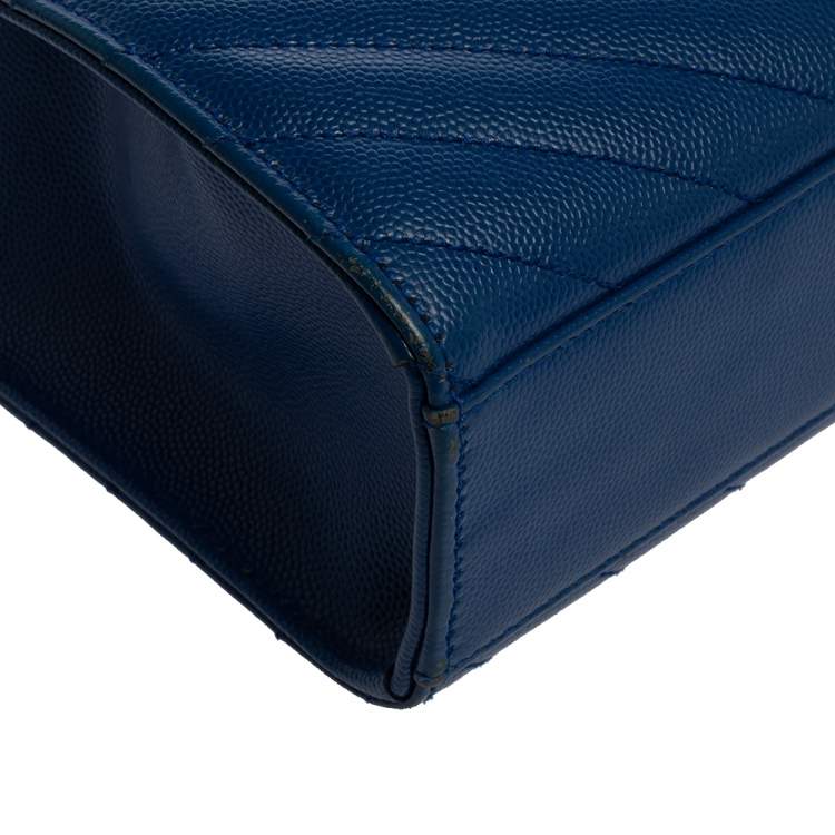 Pre Owned Saint Laurent Blue Matelasse Leather Large Cassandre Flap Bag