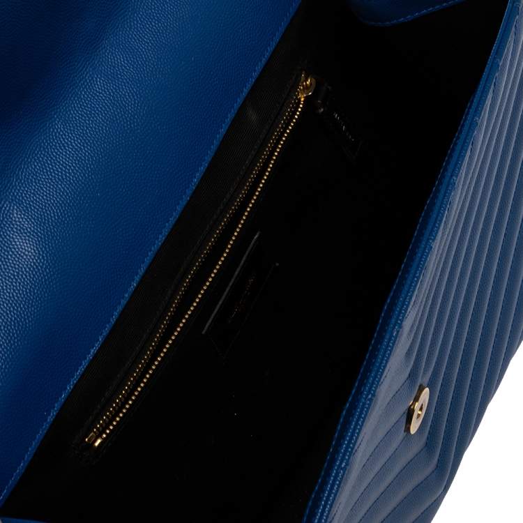 Pre Owned Saint Laurent Blue Matelasse Leather Large Cassandre Flap Bag