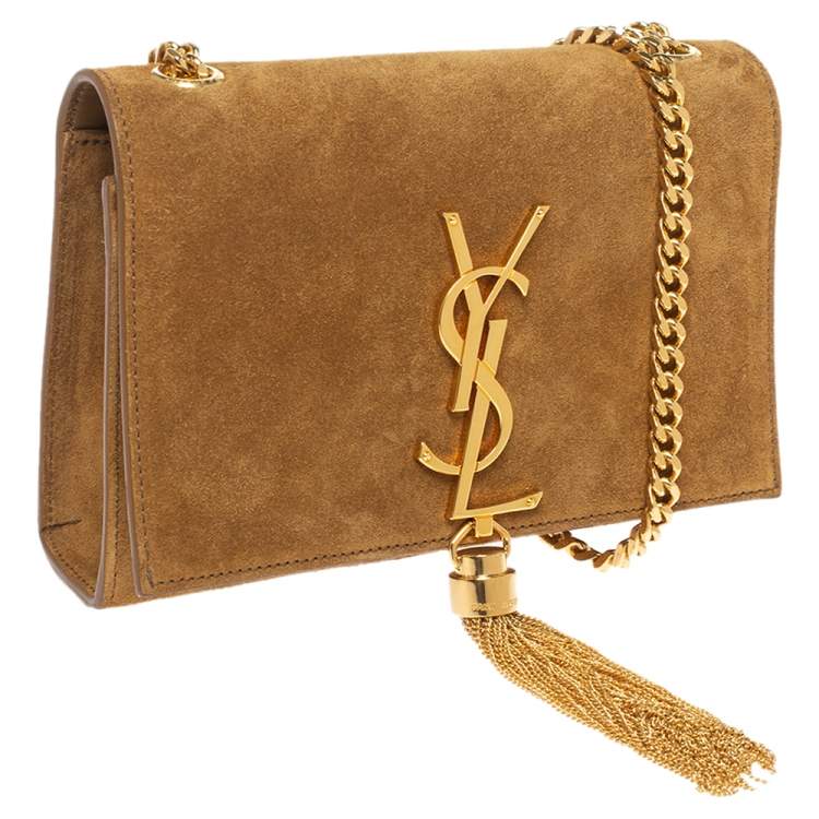Pre Owned Saint Laurent Tan Suede Small Kate Tassel Crossbody Bag