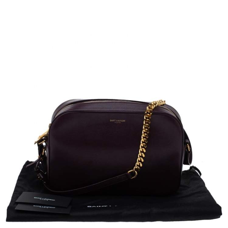 Pre Owned Saint Laurent Burgundy Leather Lou Camera Crossbody Bag