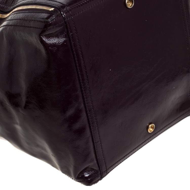 Pre Owned Yves Saint Laurent Purple Patent Leather Large Floral Applique Downtown Tote