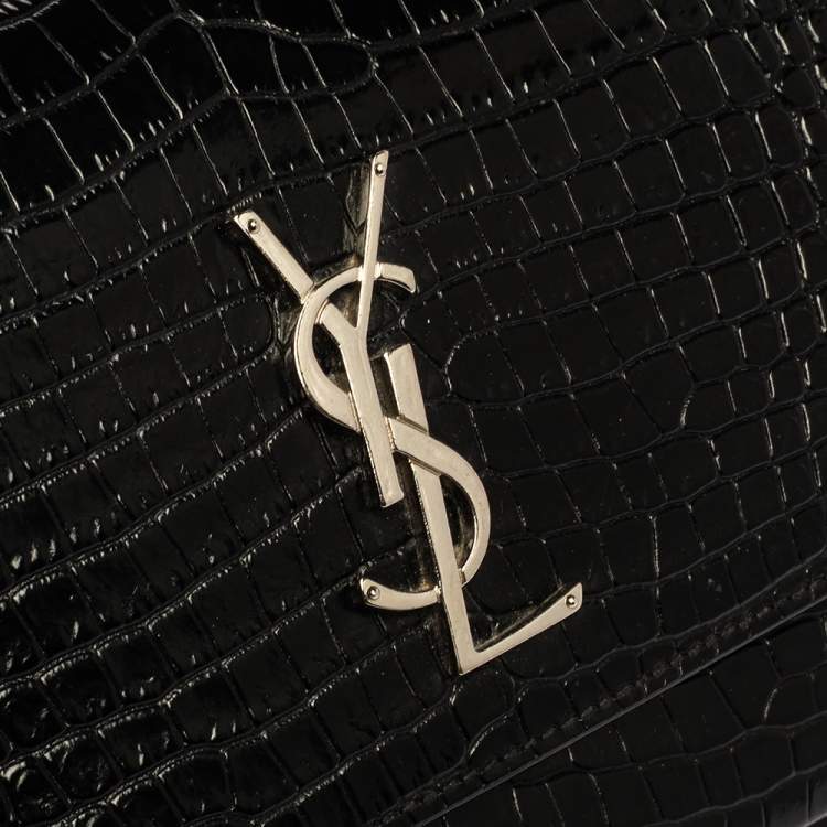 Pre Owned Saint Laurent Black Croc Embossed Leather Medium Sunset Shoulder Bag