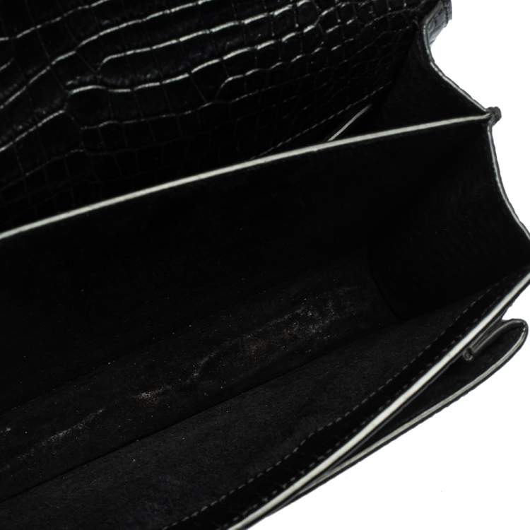 Pre Owned Saint Laurent Black Croc Embossed Leather Medium Sunset Shoulder Bag