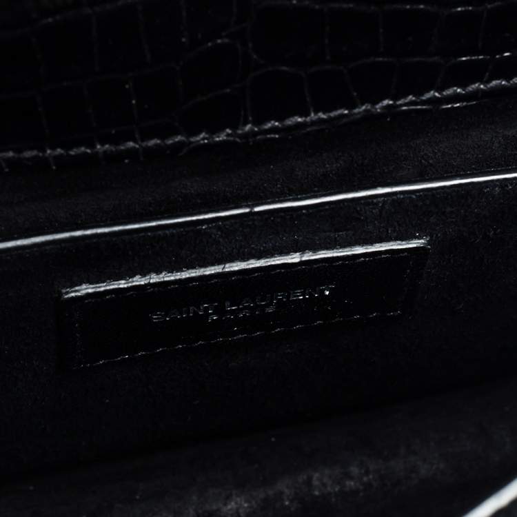 Pre Owned Saint Laurent Black Croc Embossed Leather Medium Sunset Shoulder Bag