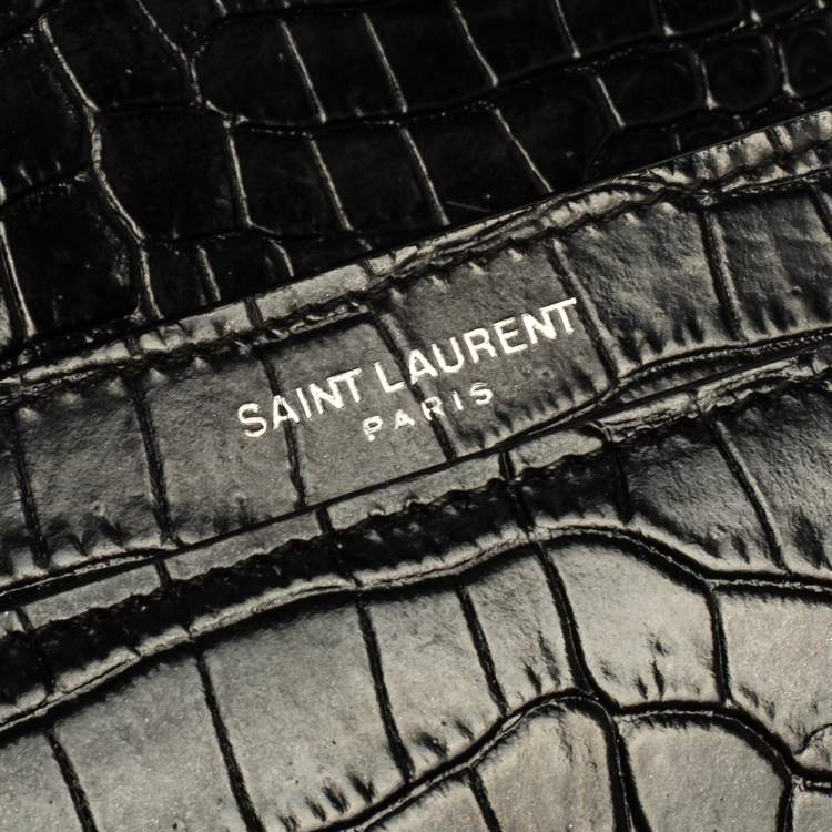 Pre Owned Saint Laurent Black Croc Embossed Leather Medium Sunset Shoulder Bag
