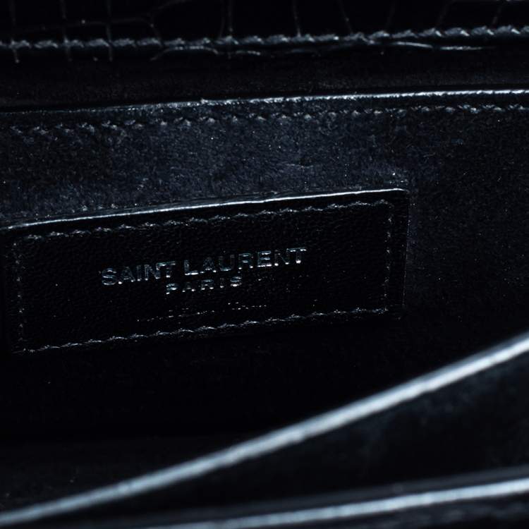 Pre Owned Saint Laurent Black Croc Embossed Leather Medium Sunset Shoulder Bag