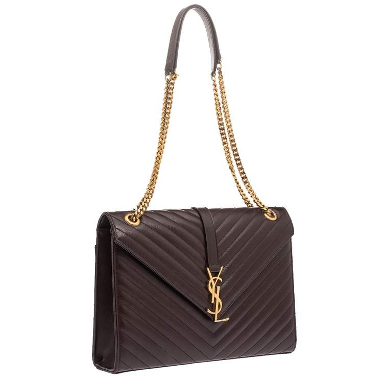 Pre Owned Saint Laurent Burgundy Matelasse Leather Large Cassandre Flap Bag