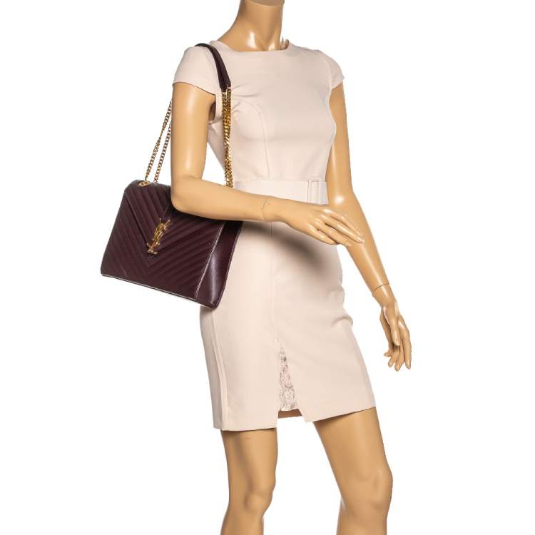Pre Owned Saint Laurent Burgundy Matelasse Leather Large Cassandre Flap Bag