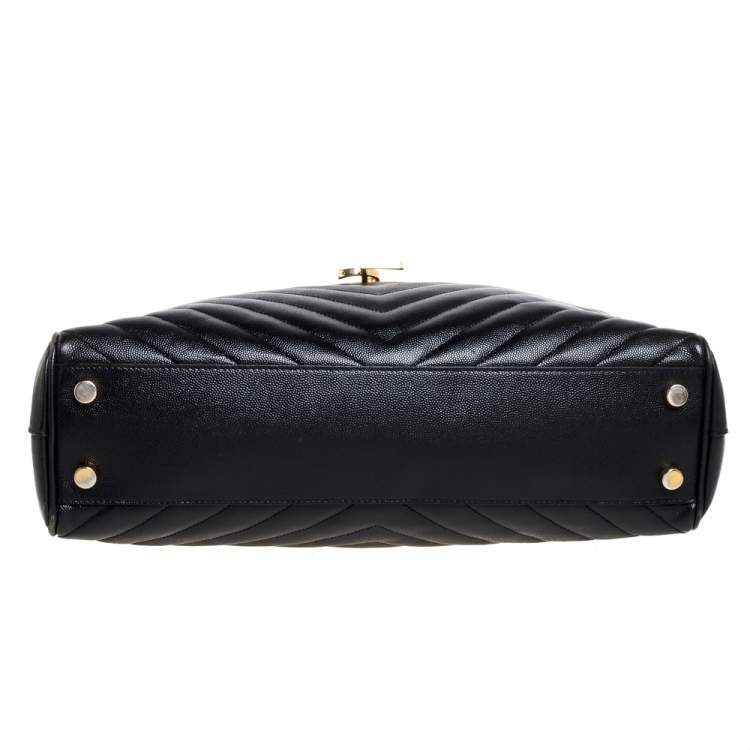 Pre Owned Saint Laurent Black Matelasse Leather Cassandre Shopper Tote