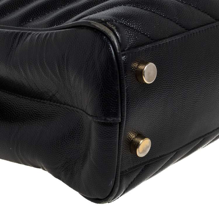 Pre Owned Saint Laurent Black Matelasse Leather Cassandre Shopper Tote