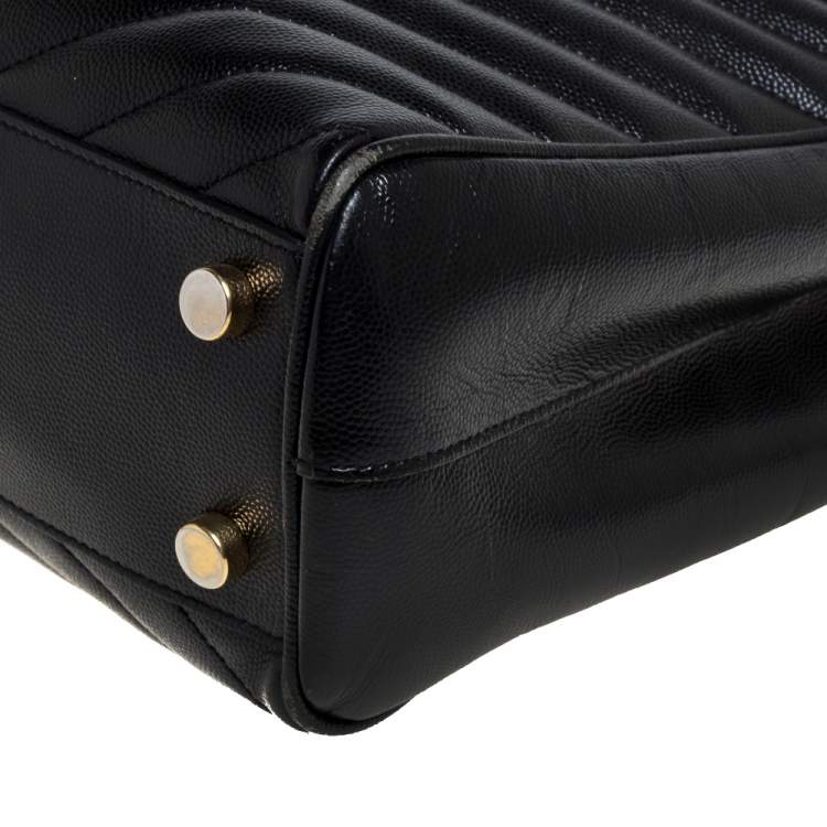 Pre Owned Saint Laurent Black Matelasse Leather Cassandre Shopper Tote