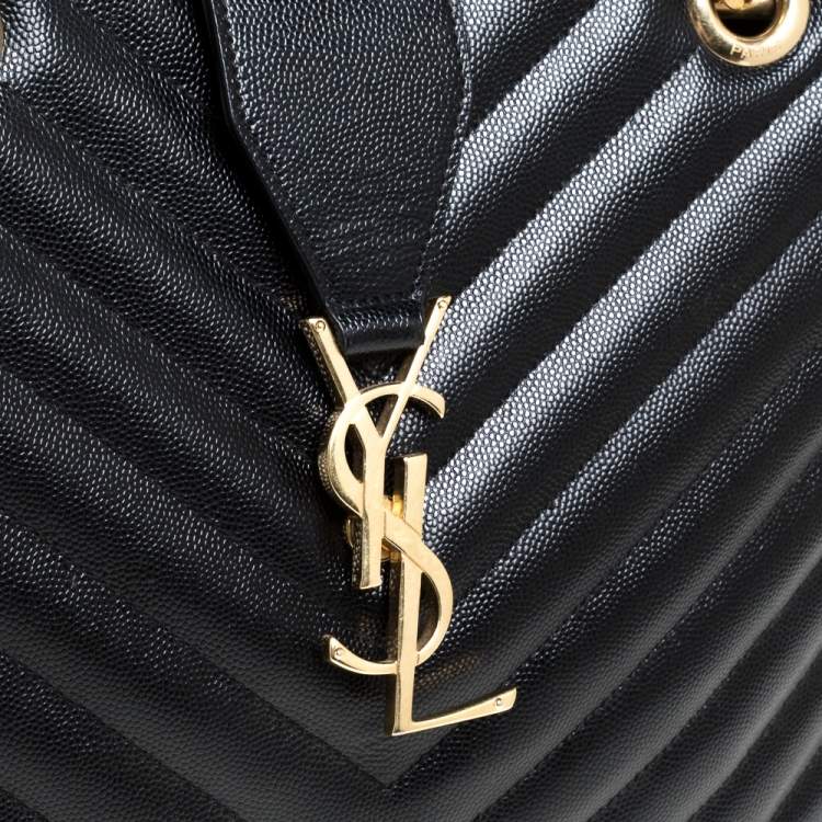 Pre Owned Saint Laurent Black Matelasse Leather Cassandre Shopper Tote
