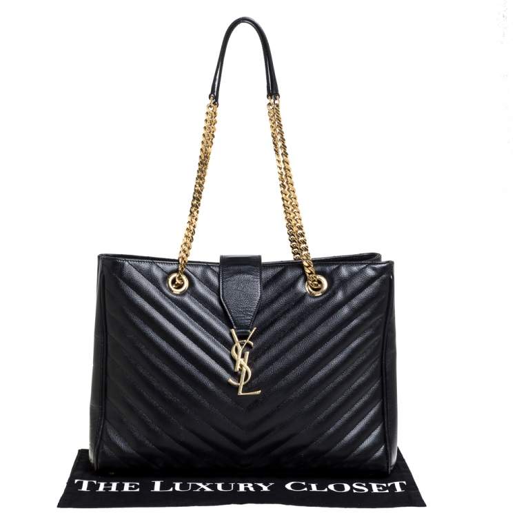 Pre Owned Saint Laurent Black Matelasse Leather Cassandre Shopper Tote