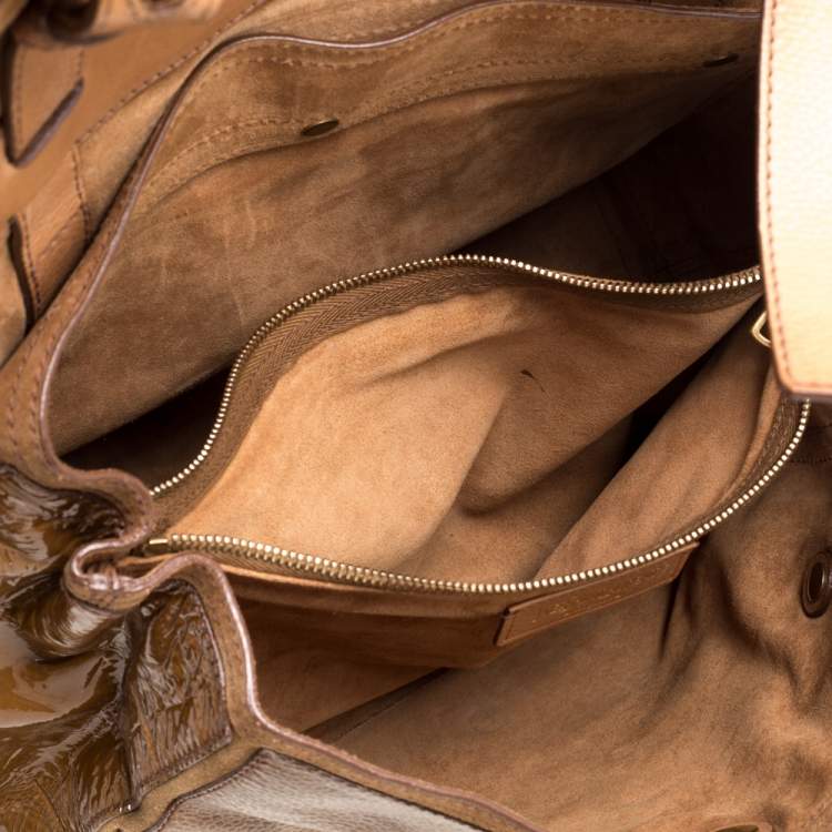 Pre Owned Yves Saint Laurent Tan Calfhair, Patent Leather and Suede Medium Muse Two Satchel