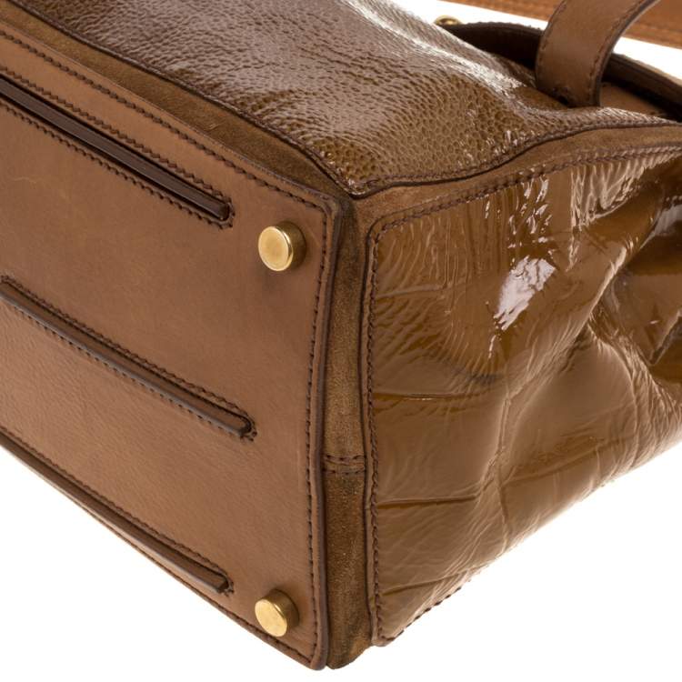 Pre Owned Yves Saint Laurent Tan Calfhair, Patent Leather and Suede Medium Muse Two Satchel