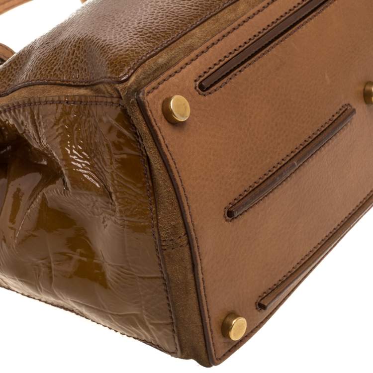 Pre Owned Yves Saint Laurent Tan Calfhair, Patent Leather and Suede Medium Muse Two Satchel
