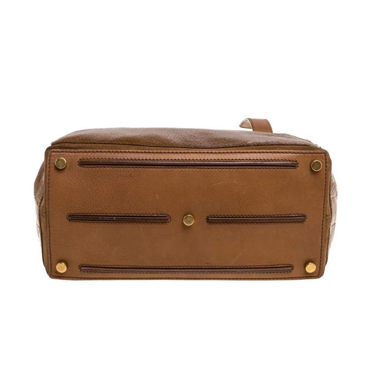 Pre Owned Yves Saint Laurent Tan Calfhair, Patent Leather and Suede Medium Muse Two Satchel