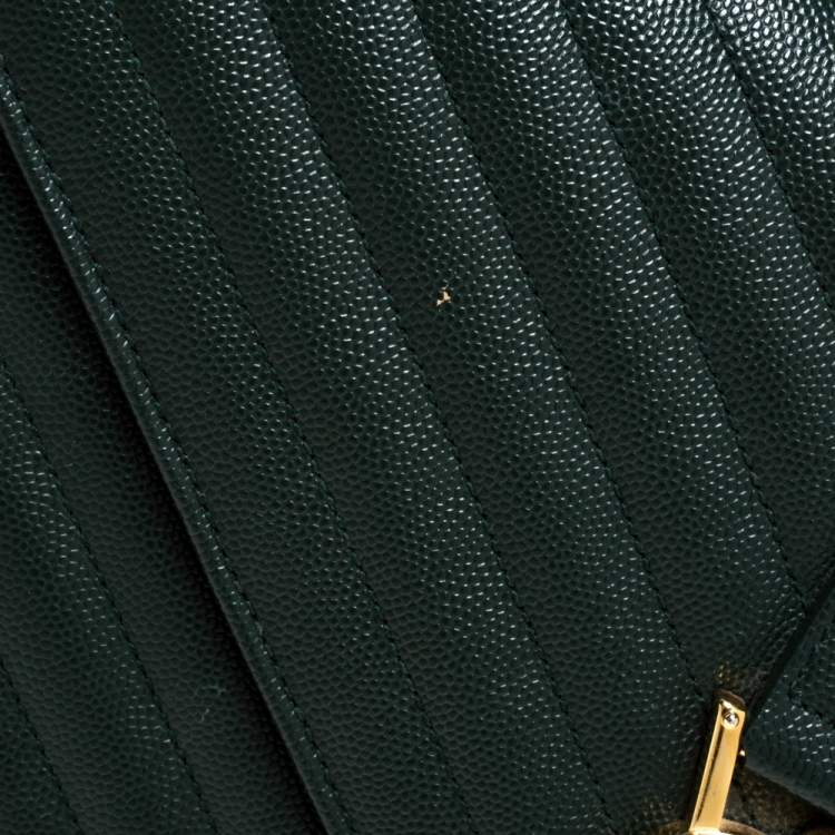Pre Owned Saint Laurent Green Chevron Quilted Leather Monogram Envelope Shoulder Bag