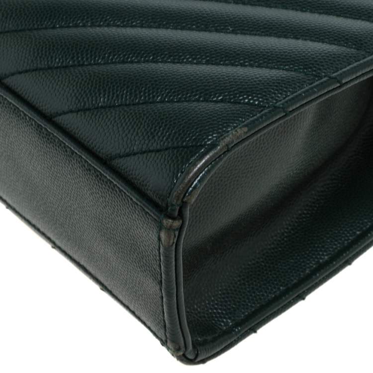 Pre Owned Saint Laurent Green Chevron Quilted Leather Monogram Envelope Shoulder Bag
