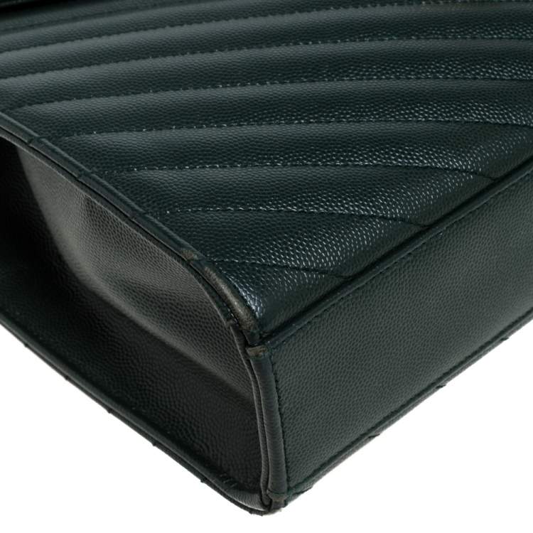Pre Owned Saint Laurent Green Chevron Quilted Leather Monogram Envelope Shoulder Bag