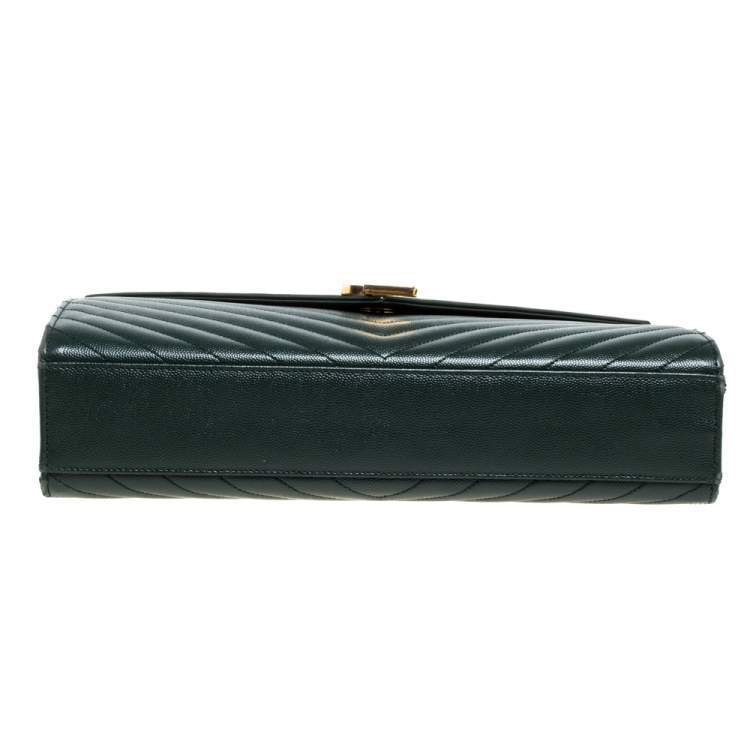 Pre Owned Saint Laurent Green Chevron Quilted Leather Monogram Envelope Shoulder Bag