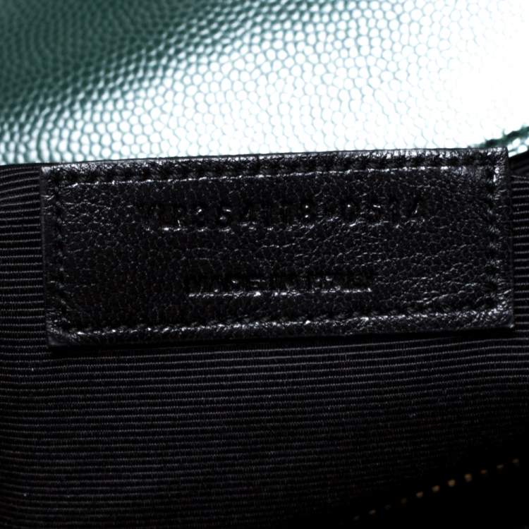 Pre Owned Saint Laurent Green Chevron Quilted Leather Monogram Envelope Shoulder Bag
