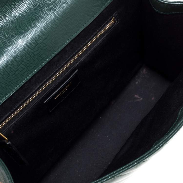 Pre Owned Saint Laurent Green Chevron Quilted Leather Monogram Envelope Shoulder Bag