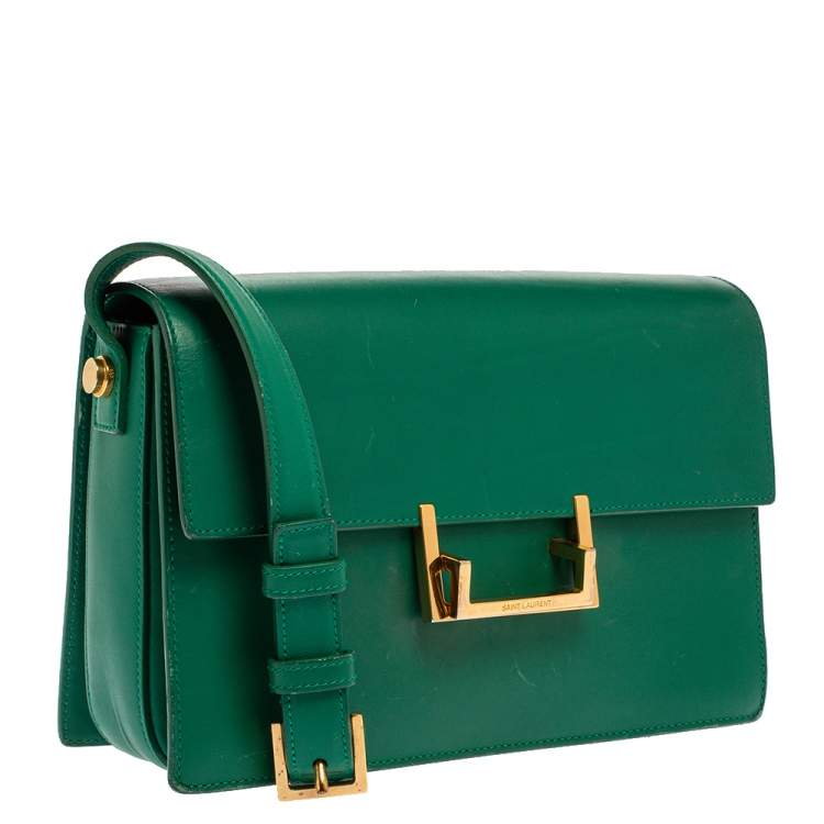 Pre Owned Saint Laurent Green Leather Medium Lulu Shoulder Bag