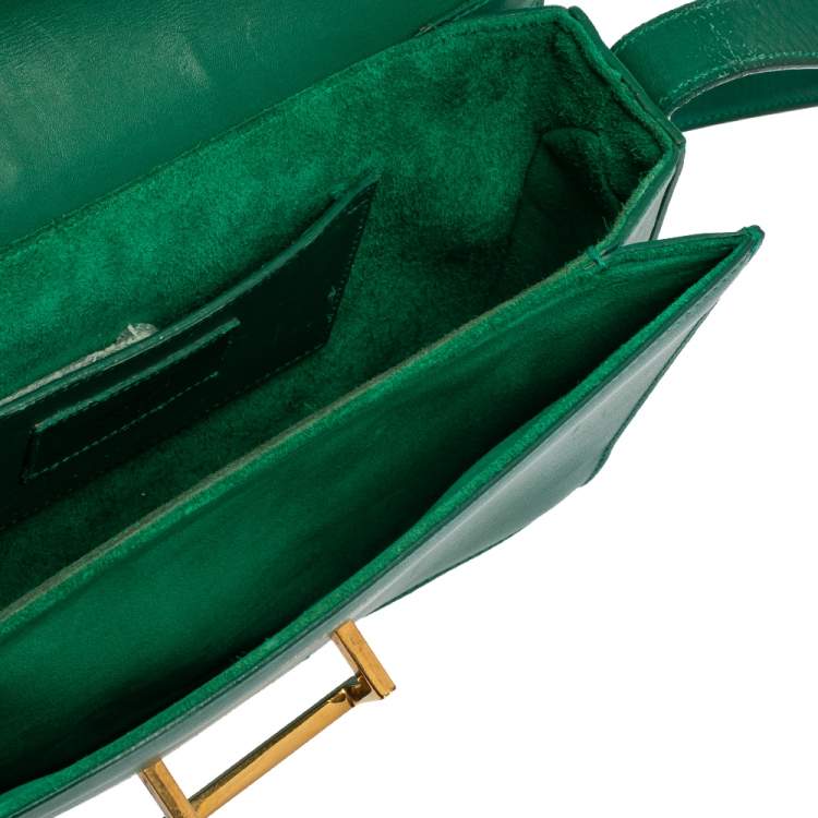 Pre Owned Saint Laurent Green Leather Medium Lulu Shoulder Bag