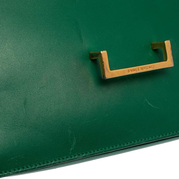 Pre Owned Saint Laurent Green Leather Medium Lulu Shoulder Bag
