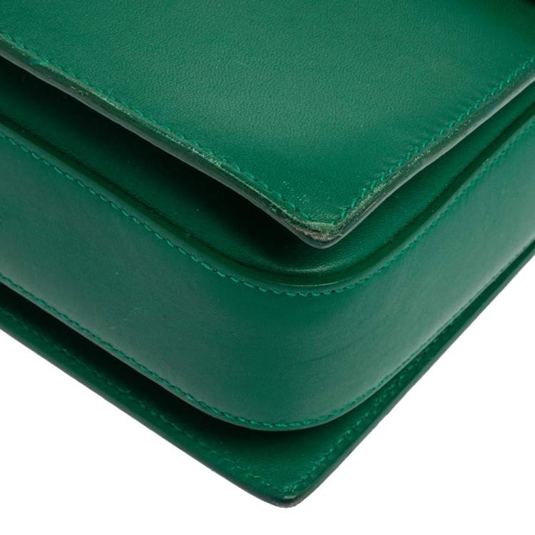 Pre Owned Saint Laurent Green Leather Medium Lulu Shoulder Bag